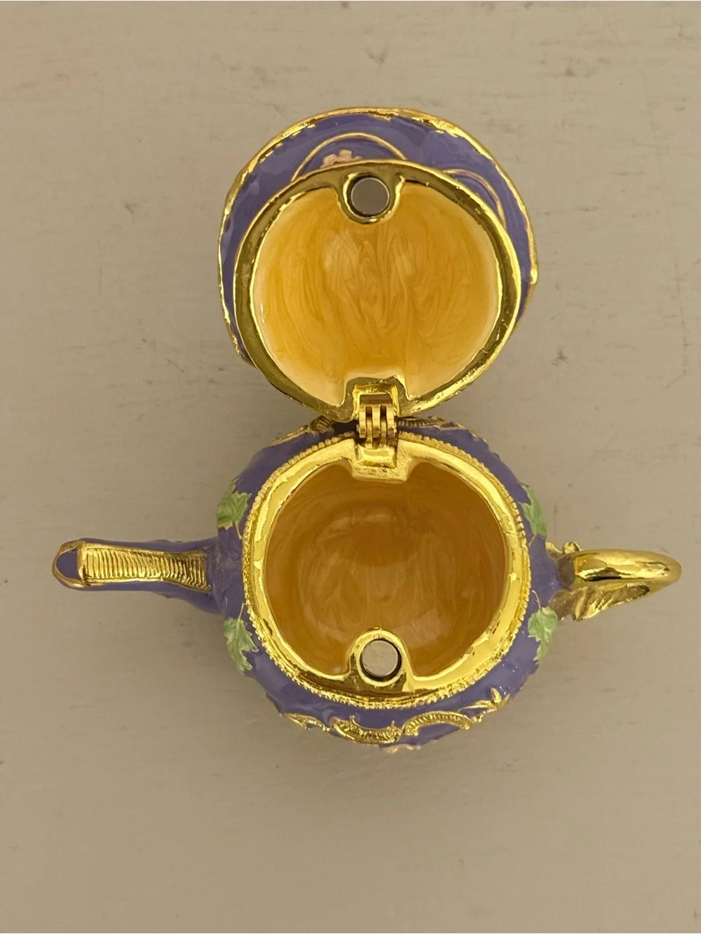 Bejeweled Purple Teapot Hinged Trinket Box Jeweled Enamel Miniature Ring Holder
